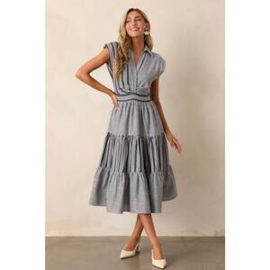 Fore Women’s Medium Navy Stripe Cap Sleeve Midi Dress